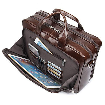 Leather Briefcase for Men 16'' Laptop Messenger Bag - color: Coffee-1