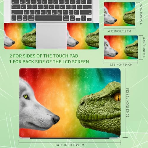 Laptop Skin Sticker Decal, Universal Protective Cover Fit 12 13 14 15.6 Inch Notebook, Reusable Water-Resistant Vinyl Decal w/ 2 Wrist Pads for Business Travel Office, Dragon and Wolf - color: Dragon and Wolf