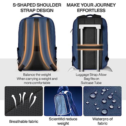 mixi Large Capacity Expandable Travel Backpack for Women & Men 15.6'' Laptop Carry On Weekender Bag Outdoor Hiking with Multifunction Pockets 180° Open Water Resistant 18 Inch 28L, Nautical Blue - color: Expandable Nautical Blue