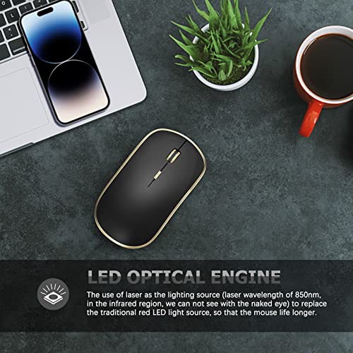 JOYACCESS Silent Wireless Mouse, Portable USB Mouse with 5 Adjustable DPI Levels for Desktop, Notebook, MacBook, Chromebook, PC (Black Gold) - color: Black Gold