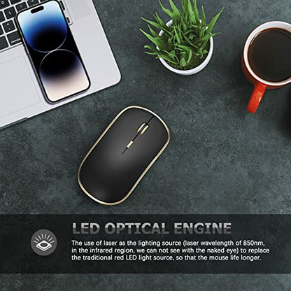 JOYACCESS Silent Wireless Mouse, Portable USB Mouse with 5 Adjustable DPI Levels for Desktop, Notebook, MacBook, Chromebook, PC (Black Gold) - color: Black Gold