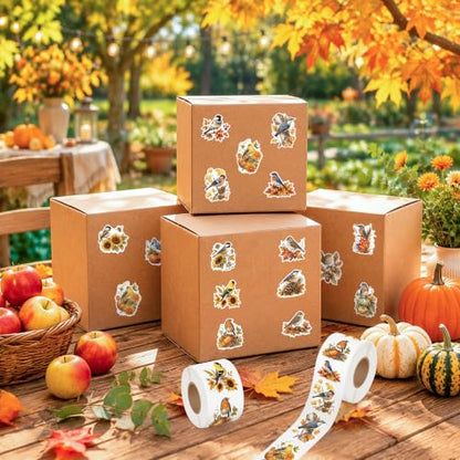Fall Plant Bird Sticker for Laptop Nature Gift Wrapping Craft | Autumn Plant Bird Sticker for Thanksgiving Scrapbooking Gift Wrapping Nature Journaling DIY Crafts Warm Autumn Color Palette - style: Autumn Fall Plant Bird