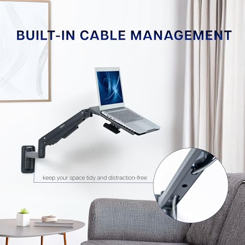 VIVO Sit-Stand 14 Inch Pneumatic Laptop Tray Wall Mount, Articulating Height Adjustable Typing Platform, Floating Workstation, Ergonomic Tilt, Black, MOUNT-KB35L