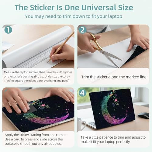 Universal Laptop Skin Decal, 3-Piece Vinyl Protector for 12 13 14 15.6" Notebook, Waterproof Anti-Scratch, Easy Trim & Bubble-Free Finish, Rainbow Moon with Stars - color: Rainbow Moon with Stars