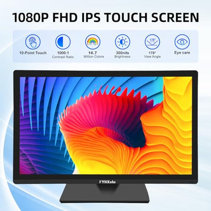 FYHXele 22 Inch Touchscreen Monitor, IPS FHD 1080P Touch PC Display, 75Hz, LED Backlit Multi-Touch Monitor, VESA, HDMI & VGA & USB Computer Touch Screen for Gaming, Business, Warehouse, Bar, Gym - color: Black-22"