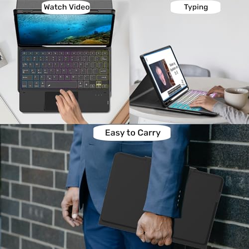 SNOODU for 2024 iPad Pro 11 inch (M4) Trackpad Keyboard Case: 3 Zone 7 Colors Backlit Detachable Keyboard with Touchpad for iPad Pro 11" M4 2024, Wireless Keyboard Folio Book Cover with Pencil Holder
