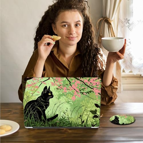 Laptop Skin Sticker Decal 15.6 Inch,12 13 13.3 14 15 15.6 in Laptop Netbook Skins for Notebook,Art Decal Removable Waterproof Scratch Resistant,Universal Vinyl Cover,Cute Cat Green - color: Cute Cat Green