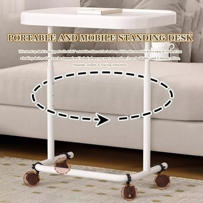 Flip-top Standing Desk Adjustable Height Laptop Table, Living Room Sofa Side Lifting Workstation, Portable Bedside Table with Casters(White) - color: White