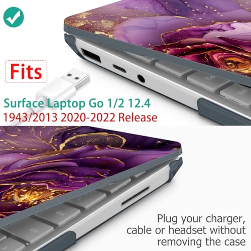 Mektron Surface Laptop Go 12.4 inch Case Compatible with Go 3/2/1 Microsoft Surface Laptop 12.4" Cover 2023-2020 Releases Model 1943/2013 Plastic Hard Shell Case with Screen Protector, Marble Flowers - color: Marble Flowers