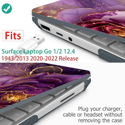Mektron Surface Laptop Go 12.4 inch Case Compatible with Go 3/2/1 Microsoft Surface Laptop 12.4" Cover 2023-2020 Releases Model 1943/2013 Plastic Hard Shell Case with Screen Protector, Marble Flowers - color: Marble Flowers