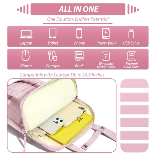15.6 Inch Puffy Laptop Sleeve with Handle, Vertical Quilted Laptop Shoulder Bag with Luggage Strap, Compatible with 14-Inch Laptops, MacBook Pro/Air/Neo M5/M4/M3, for Women Travel Work (Pink) - color: Pink