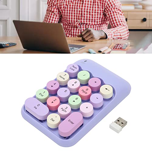 Tangxi 2.4GHz Numeric Keypad, 18 Keys Retro Color Round Keycaps Mini Number Keyboard with USB Receiver, Portable Silent One Hand Number Keyboard for Laptop (Violet)