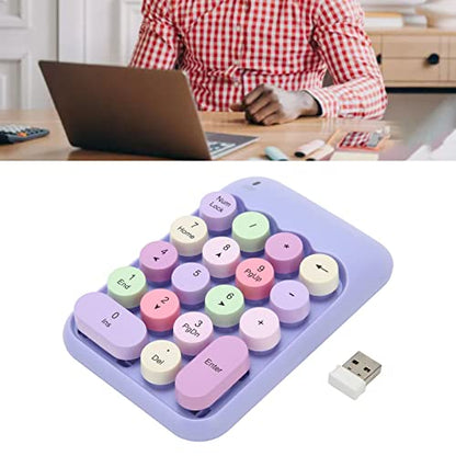 Tangxi 2.4GHz Numeric Keypad, 18 Keys Retro Color Round Keycaps Mini Number Keyboard with USB Receiver, Portable Silent One Hand Number Keyboard for Laptop (Violet)