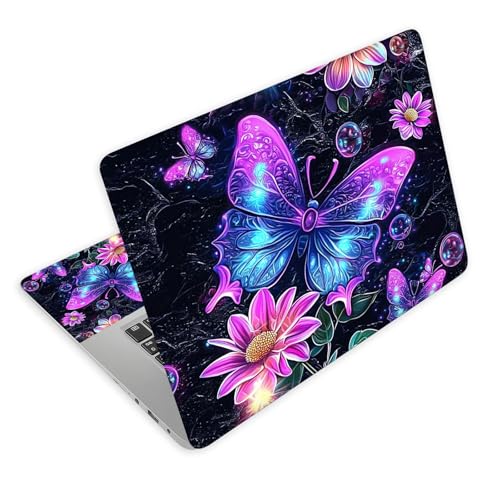 Universal Laptop Skin Decal, 3-Piece Vinyl Protector for 12 13 14 15.6" Notebook, Waterproof Anti-Scratch, Easy Trim & Bubble-Free Finish, Colorful Butterflies with Flowers - color: Colorful Butterflies with Flowers