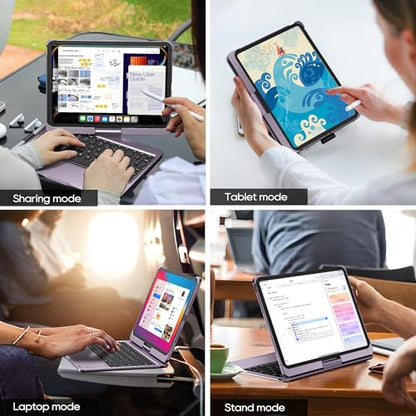 Wireless Keyboard Case for iPad Pro 11 inch M5 2025 & M4 2024 Purple | Pekarejue 360 Rotatable, Pencil Holder, Multi-Touch Trackpad, Backlit Keys, Swivel Cover A3357A3358 A3359 A2836 A2837 A3006 - color: Metallic Purple, size: iPad Pro 11 (M4/M5)