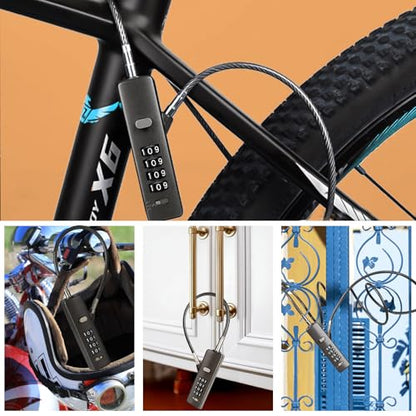 DELSWIN Cable Locks with Combination, 4-Digit Combination Lock with 3 Different Length Replaceable Steel Rope, Security Cable Lock for Luggage, Helmet, Gym Locker, Cabinet, Fence Gate (Gray) - color: Gray