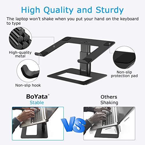 BoYata Laptop Stand, Ergonomic Aluminum Height Adjustable Computer Stand Laptop Riser Holder for Desk, Compatible with MacBook Pro/Air, Dell, Lenovo, HP, Samsung, More Laptops 11-17" - color: Black