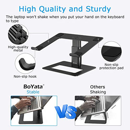 BoYata Laptop Stand, Ergonomic Aluminum Height Adjustable Computer Stand Laptop Riser Holder for Desk, Compatible with MacBook Pro/Air, Dell, Lenovo, HP, Samsung, More Laptops 11-17" - color: Black