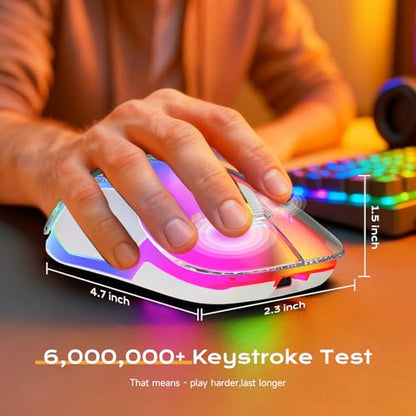 memzuoix 2.4G LED Wireless Mouse, Rechargeable Ergonomic Mouse with Detachable Cover, 1400 DPI Portable Optical Computer Mouse with USB Receiver for Laptop, PC, Desktop and MacBook, 5 Buttons - color: white and white