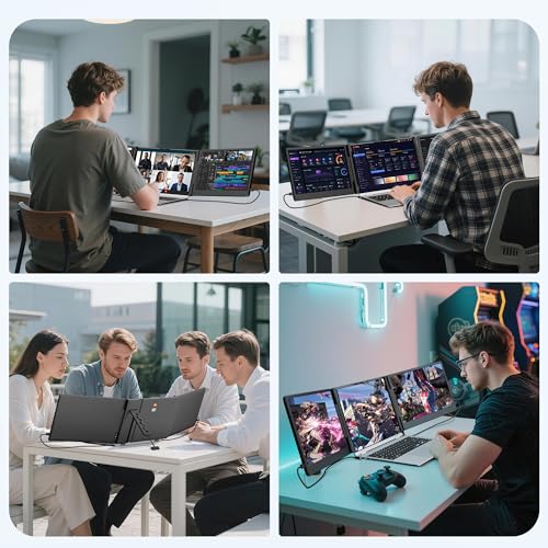 Laptop Screen Extender, 14" Triple Monitor Extender, 1080P FHD Portable Monitor for Laptop, Upgraded Auto-Width Fits 13-17.3" Laptops, Plug & Play Screen Extender Compatible with Windows/Mac/Chrome - size: Triple 14 inch