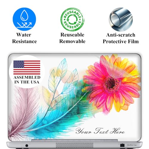 Custom Design Laptop Skin Sticker Cover Art Decal with Wrist Pad, Customize Your Text (12-12.5 Inch, Watercolor Flower Feather) - color: 3311, size: 12 - 12.5 Inch