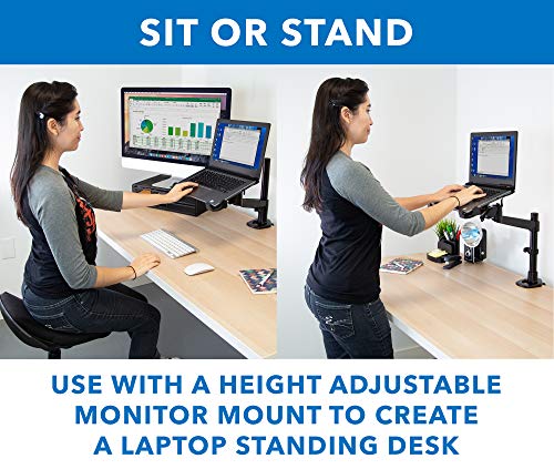 Mount-It! VESA Laptop Tray for Monitor Arm, Laptop VESA Mount Tray 75x75 100x100, Adjustable Notebook Arm Mount 11–17”, Ventilated Cooling Design with Secure Ledge Stopper, 17.6 lb Capacity