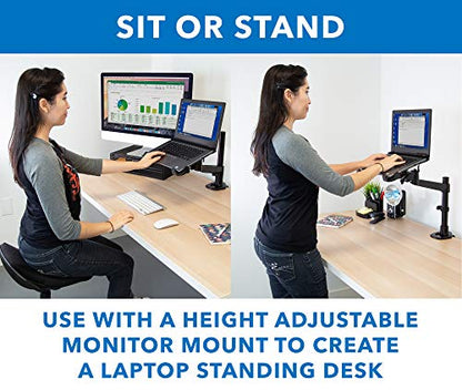Mount-It! VESA Laptop Tray for Monitor Arm, Laptop VESA Mount Tray 75x75 100x100, Adjustable Notebook Arm Mount 11–17”, Ventilated Cooling Design with Secure Ledge Stopper, 17.6 lb Capacity
