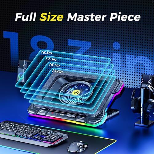 AICHESON Gaming Laptop Cooling Pad with Powerful Cooler Fans | RGB Lighting and Phone Holder for 15-19 inch Laptops and PC Computers