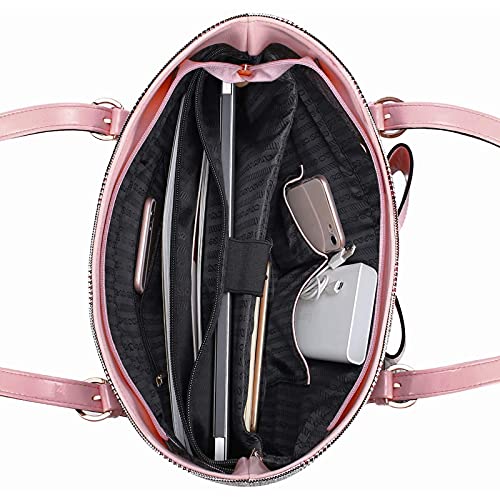MOSISO Laptop Tote Bag for Women, 15-16 inch Large Tote Bag Compatible with MacBook Air 15 inch/Pro 16 inch, HP Dell Acer Asus, PU Leather Large Capacity Work Tote Bags with Bowknot Grid MO-GID001GYPK