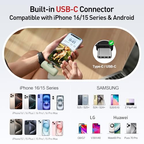 iWALK Portable Charger 5500mAh Next-Gen Small Power Bank 22.5W Fast Charging Battery USB-C Portable Phone Charger for iPhone 17/16/15 17 Plus 17 Pro Max iPad, Samsung Galaxy S25 S24 S23 Android, Green - color: Green