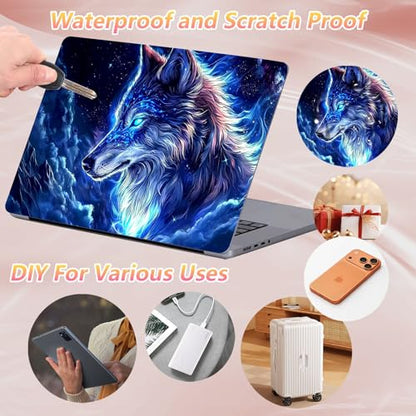 Laptop Skin Sticker Decal 12" 13" 13.3" 14" 15" 15.6",Waterproof Scratch Resistant Vinyl,Reusable Easy to Apply,for MacBook HP Dell Notebooks Netbooks Laptop,2 Wrist Pads,Blue Wolf Cloud - color: Blue Wolf Cloud