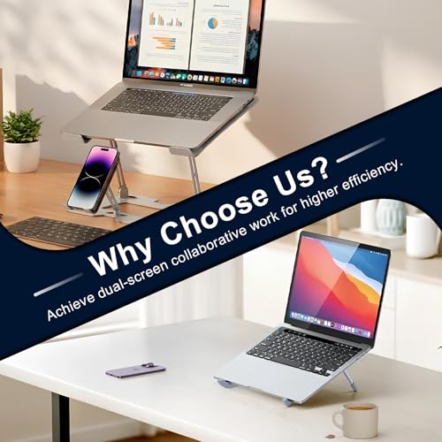 Alloy Steel Laptop Stand, Ergonomic Computer Stand, Desktop Laptop Riser, Compatible with MacBook Air/Pro, Dell, HP, Lenovo and Other 10-18 Inches Laptops, Silver