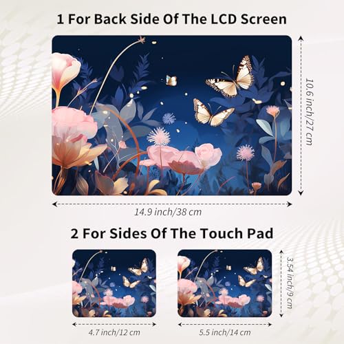 Laptop Skin Sticker 3-Piece Set,Tiger in Forest and Flowers | Trim-to-fit 3-piece vinyl set with one 15 x 10.6 in lid skin and two palm-rest decals for many 12-15.6 in laptops - color: Tiger In Forest and Flowers