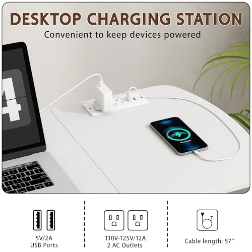 6 In 1 Overbed Table, 32'' Long Hospital Bed Table,Bedside Table (White) | 32'' Length, 0- 90°Adjustable Tilt, Standing Desk Charging Station, Cup Holder, Hook, 30''-43'' Height Home Hospital Office - color: White