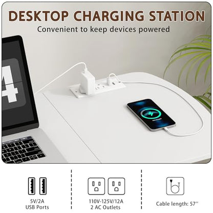 6 In 1 Overbed Table, 32'' Long Hospital Bed Table,Bedside Table (White) | 32'' Length, 0- 90°Adjustable Tilt, Standing Desk Charging Station, Cup Holder, Hook, 30''-43'' Height Home Hospital Office - color: White