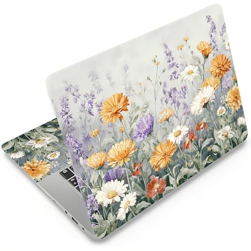 Laptop Skin 12.1-15.6 inch Removable Universal Reusable Laptop Sticker Decal,Waterproof No Residue Vinyl Cover,Scratch-Resistant Cuttable Full Wrap Sticker for Notebook, Pastel Meadow Flower - color: Pastel Meadow Flower
