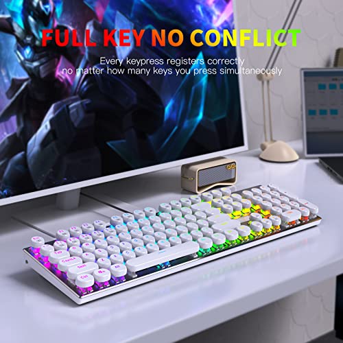 HUO JI E-Yooso Z-88 Wired Typewriter Style Mechanical Keyboard, White | Programmable RGB Backlit, Clicky Blue Switches, Detachable USB-C Cable, Metal Panel, 104 Double-Shot Keycaps for PC Gaming