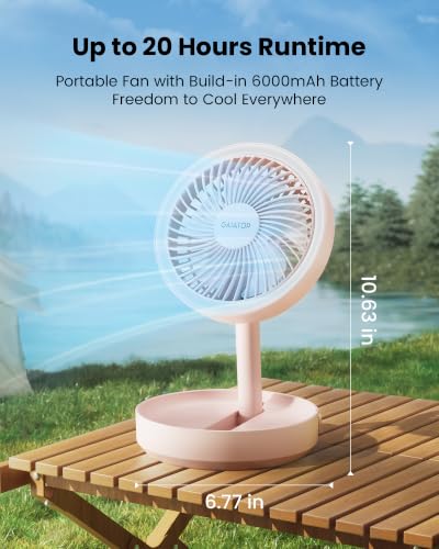 Gaiatop Foldable Desk Fan with Night Light, 6.8in Portable Travel Fan | 6000mAh Battery Powered Fan, USB Rechargeable, Bedroom Office Camping Travel & Cruise Essentials, Gifts for Women Teens, Pink - color: Pink