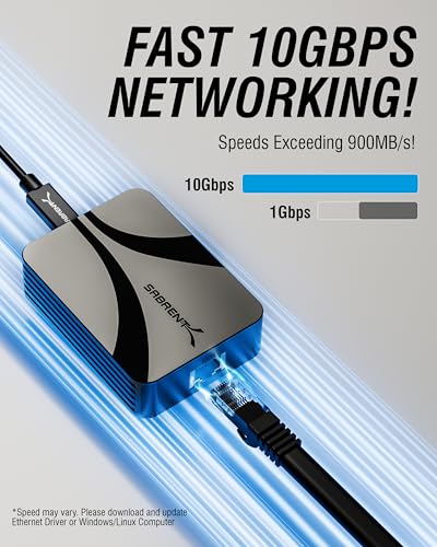 SABRENT Thunderbolt & USB4 to 10 Gigabit Ethernet Adapter (NT-P10G) | 10GbE USB-C for TB 3/4/5 & USB4 only (not standard USB); aluminum; WoL; 5G/2.5G/1G; 10gb ethernet adapter; multi-gig ethernet - color: Space Grey