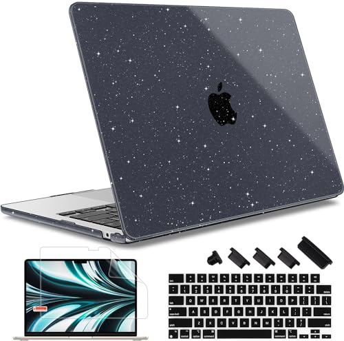 May Chen Case for MacBook Air 13/13.6-inch (M5/M4/M3/M2, 2022-2026 Models A3449 A3240 A3113 A2681), Lightweight | Closes Seamlessly | Ideal for Work Hard Shell Case, Crystal Black Glitter - color: Crystal Black Glitter