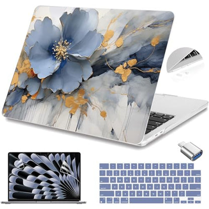 Teryeefi Compatible with A2941 M2/A3114 M3 MacBook Air 15 inch CaseRelease 2023 2024,Design Protective Slim Cover + Keyboard Cover + OTG Adapter for 15.3 inch MacBook Air Liquid Retina, Art Florals - color: Art Flowers