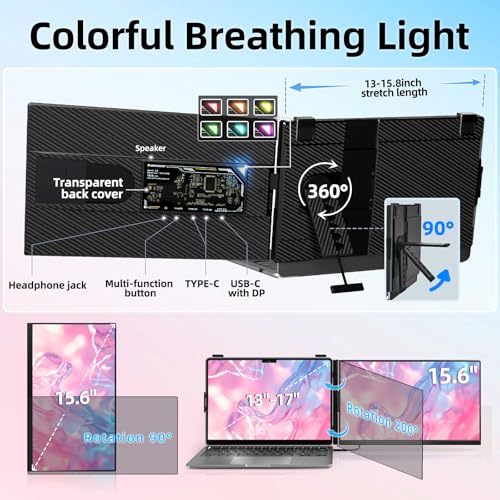 15.6 Inch Laptop Screen Extender Detachable Monitor Extender Dual Screen | Portable IPS 1080P FHD 85%NTSC Travel Monitor USB-C HDMI Port Compatible with Wins Mac Chrome Dex Fits 13-17" Laptops - size: 15.6" Monitor-A