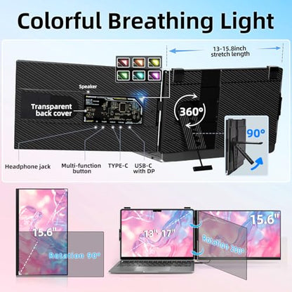 15.6 Inch Laptop Screen Extender Detachable Monitor Extender Dual Screen | Portable IPS 1080P FHD 85%NTSC Travel Monitor USB-C HDMI Port Compatible with Wins Mac Chrome Dex Fits 13-17" Laptops - size: 15.6" Monitor-A