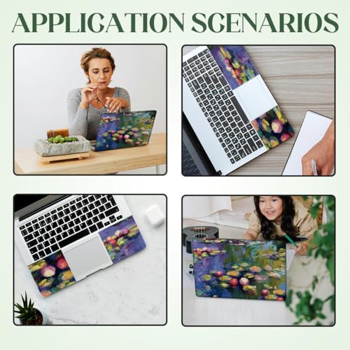 SUPERDANT 3Pcs Laptop Skin Sticker Cover Decal 14.9x10.6in Removable Water-Lily Laptop Wrap Scratch Proof Waterproof PVC Vintage Plant Decal for 12-15.6 Notebook - style: Water lily