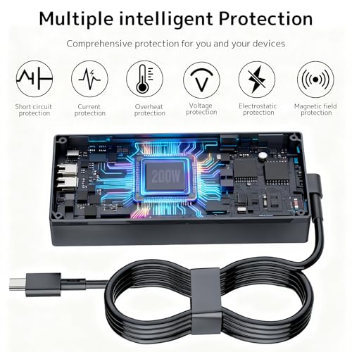 200W Laptop Charger for Asus ROG Flow Zephyrus TUF Gaming Power Supply Cord | Compatible with Asus ProArt H7606 PZ13 PX13, Zephyrus GA605 GU605, ADP-200JB K A20-200P1A, Rectangle Conn, 20V 10A AC Adapter
