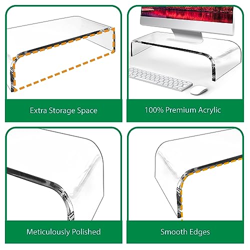 AMT Premium Acrylic Clear Monitor Stand Laptop/PC/Multimedia Monitor Riser for Home Office