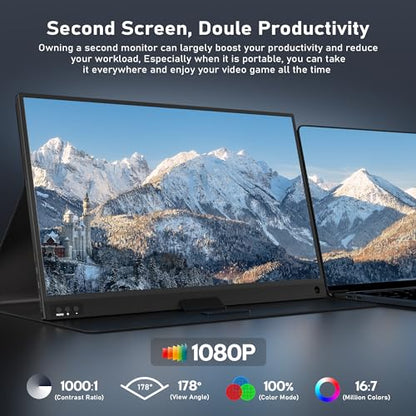 ZSCMALLS Portable Monitor, 15.6" 1080P FHD Laptop Monitor USB-C HDMI Computer Display IPS Second Screen, Laptop Extended Screen for PC Phone Mac Xbox PS4/5 Switch - size: 15.6