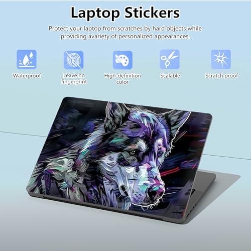 Universal Laptop Skin Sticker with 2 Wrist Pad Skins, Waterproof Scratch Resistant Vinyl Laptop Cover Decal, Cut to Fit for 11–15.6 Inch MacBook HP Dell Lenovo, Art Wolf - color: Art Wolf
