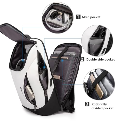 BANGE Business Smart Backpack Waterproof fit 15.6 Inch Laptop Backpack with USB Charging Port,Travel Durable Backpack - color: White