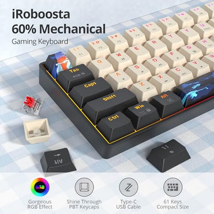60% Mechanical Keyboard Black and White, Compact 60 Percent Gaming Keyboard RGB Backlit, 61 Keys Red Switches Mini Keyboard, USB Wired Office Keyboard for Windows Mac Laptop PC (61 Carbon) - color: 61 Carbon/Red Switch